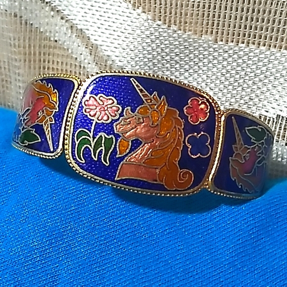 None Jewelry - Vintage Cloisonnè Unicorn Cuff Bracelet